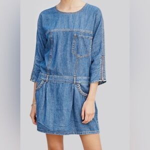 FOREVER 21 denim chambray shift front mini dress size medium 3/4 zip sleeve